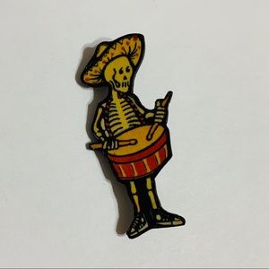 Vintage Skeleton Dia Del Los Muertos Drummer Pin